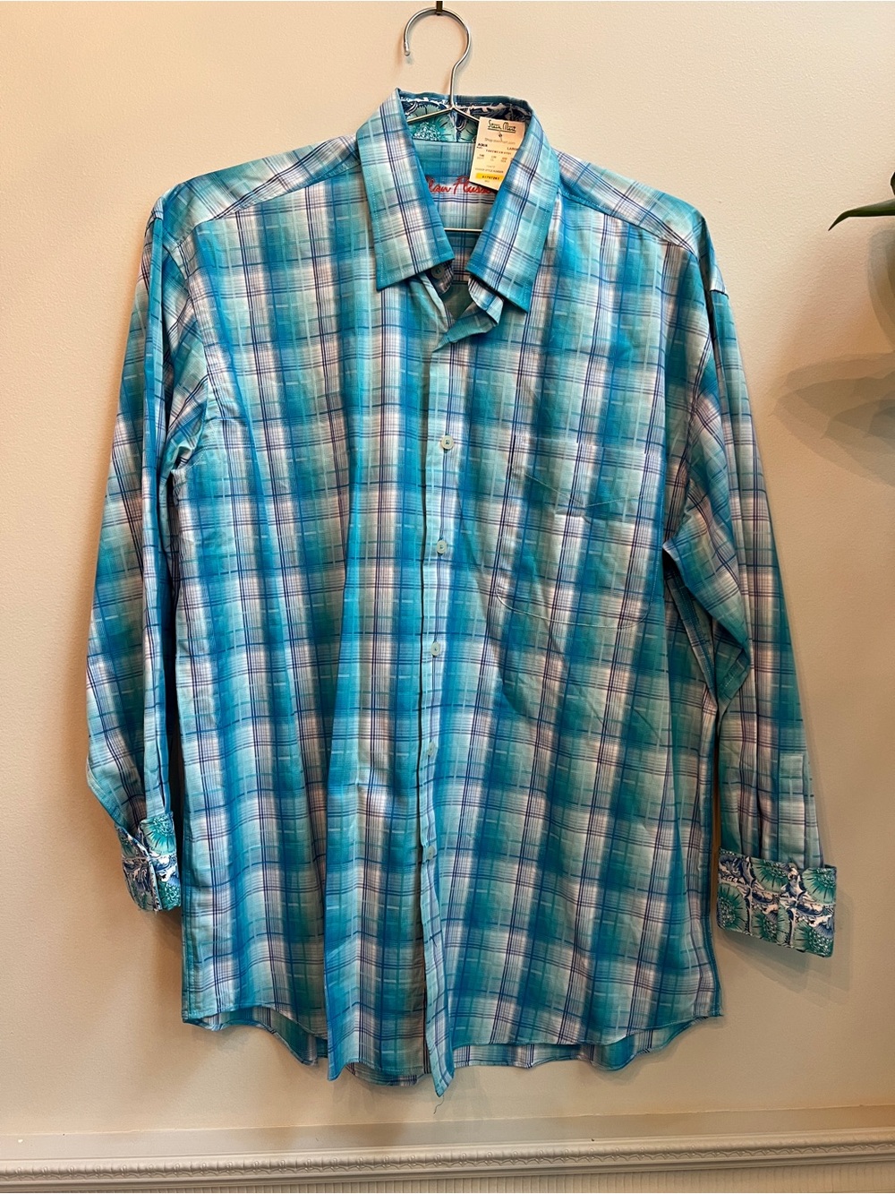Alan Flusser Teal and Aqua Plaid Cotton Bedding